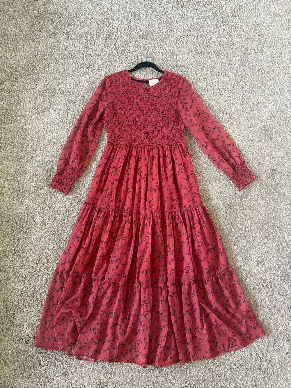 bohme Red Floral Long Sleeve Tiered Maxi Dress